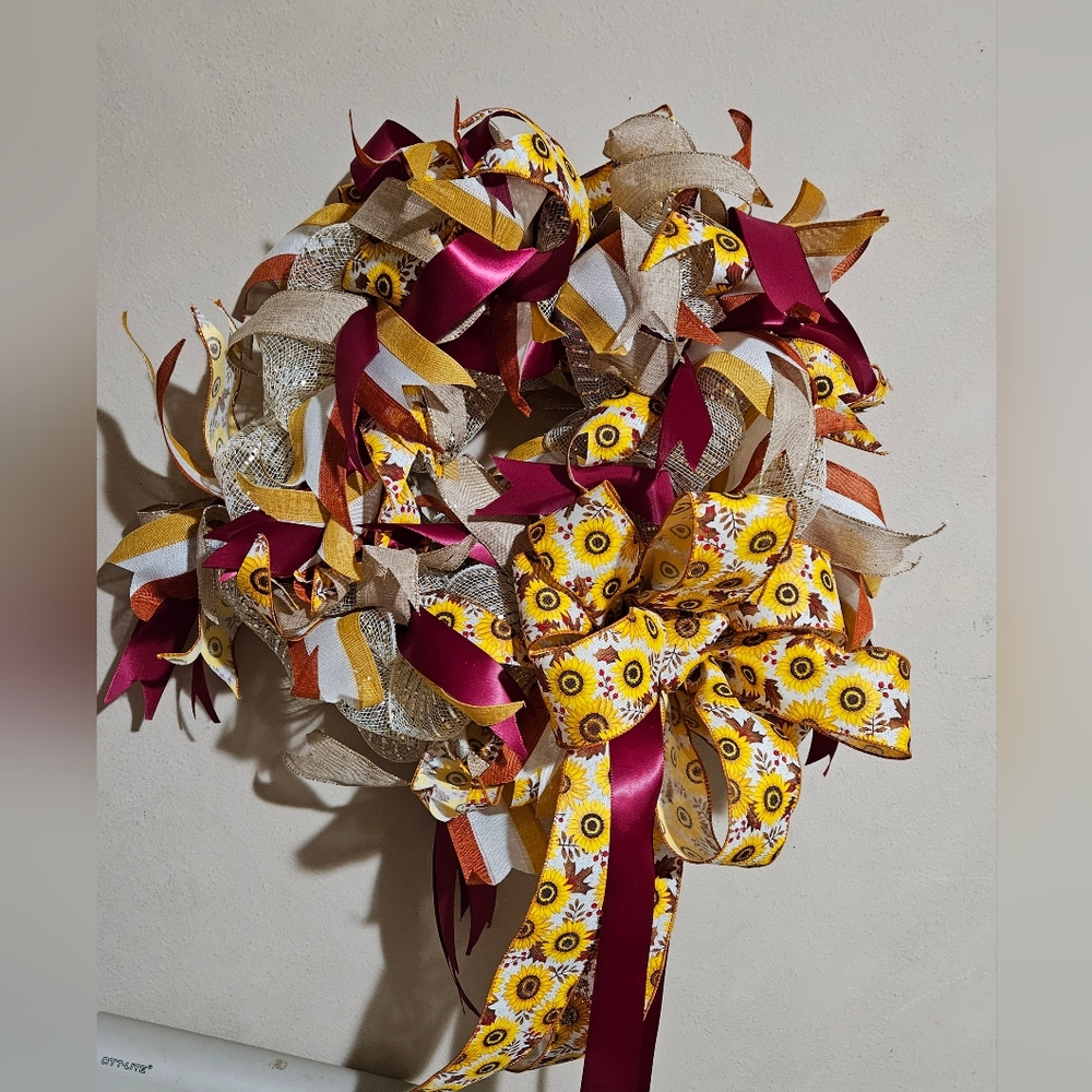 Sunflower theme wreath. Handmade by me. 20"x26x 5"